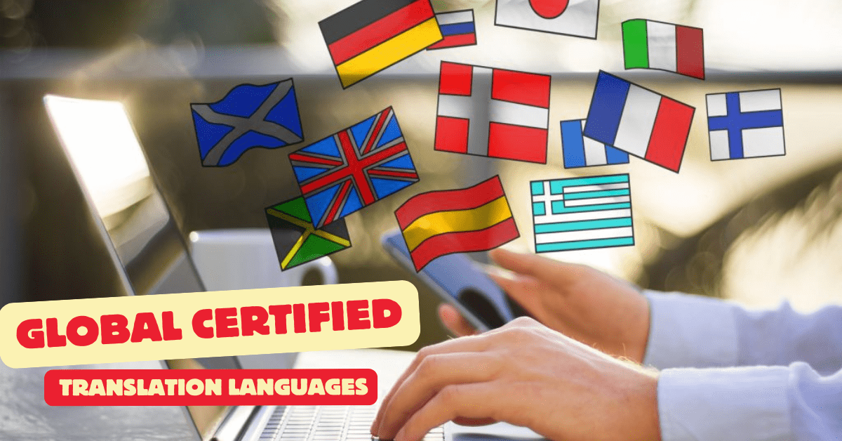 "World map highlighting languages supported by certified translation services for global coverage."