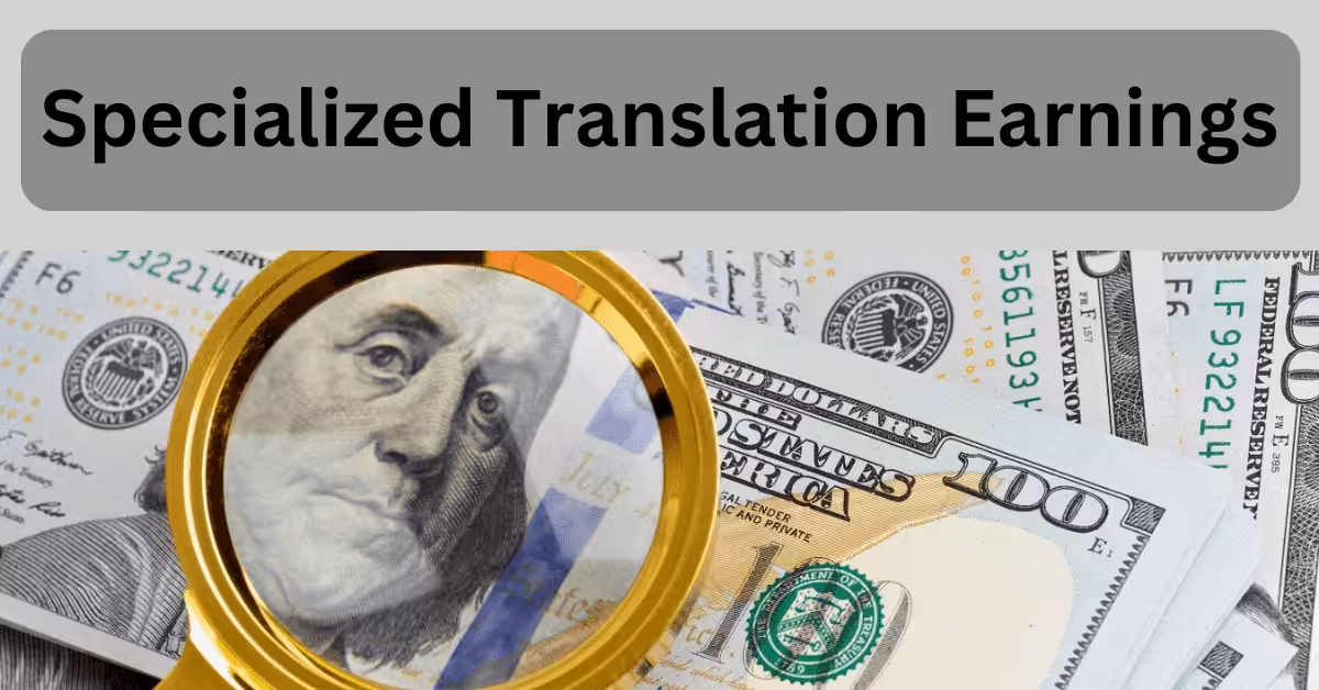 "Infographic showcasing earnings for specialized translators in industries like legal, medical, and technical translation."