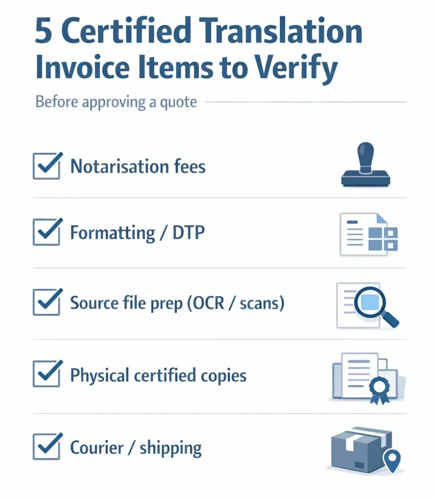 How Much Does a Certified Translation Cost? (Complete 2026 Pricing Guide) 2 Hidden costs in certified translation checklist shrunk