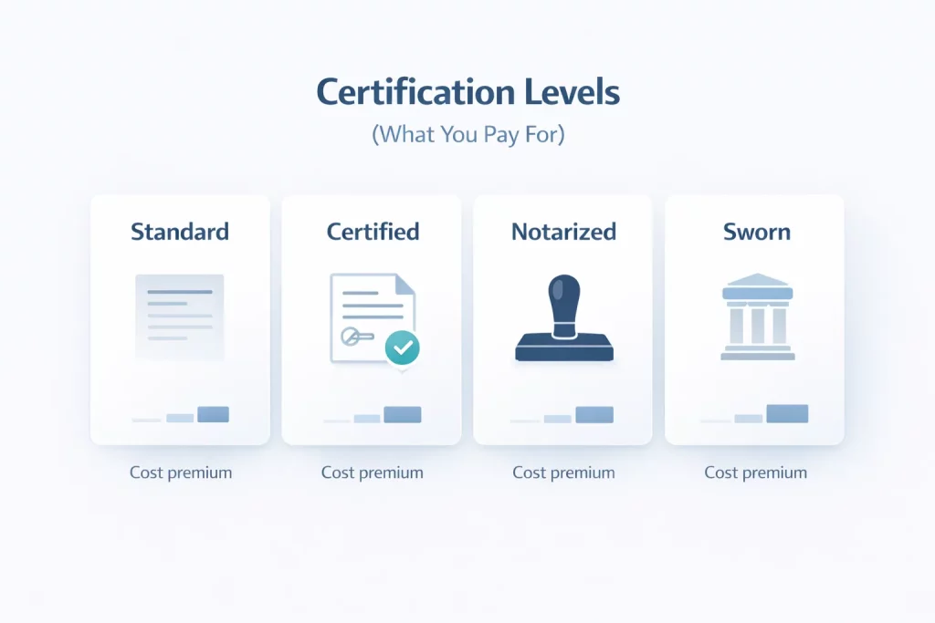 How Much Does a Certified Translation Cost? (Complete 2026 Pricing Guide) 1 Standard vs Certified vs Notarized vs Sworn