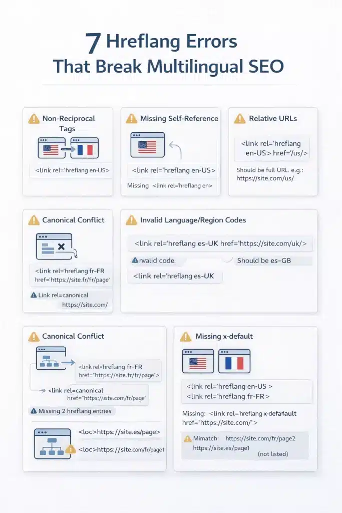 Multilingual Website Best Practices for SEO, Hreflang & UX 3 7 hreflang errors that hurt SEO