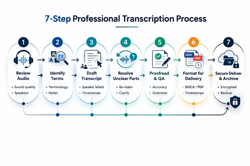What is Transcribing? Everything You Need to Know (Uses and Methods Explained) 3 How Transcribing Works: The 7-Step Transcription Process