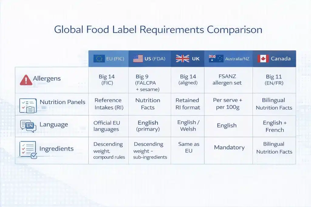 Mandatory Food Label Requirements by Market