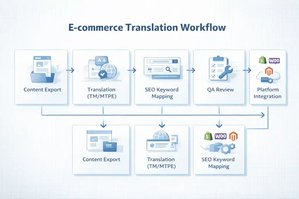 E-commerce Translation Services for SEO, Product Pages & Checkout 3 ecommerce translation workflow