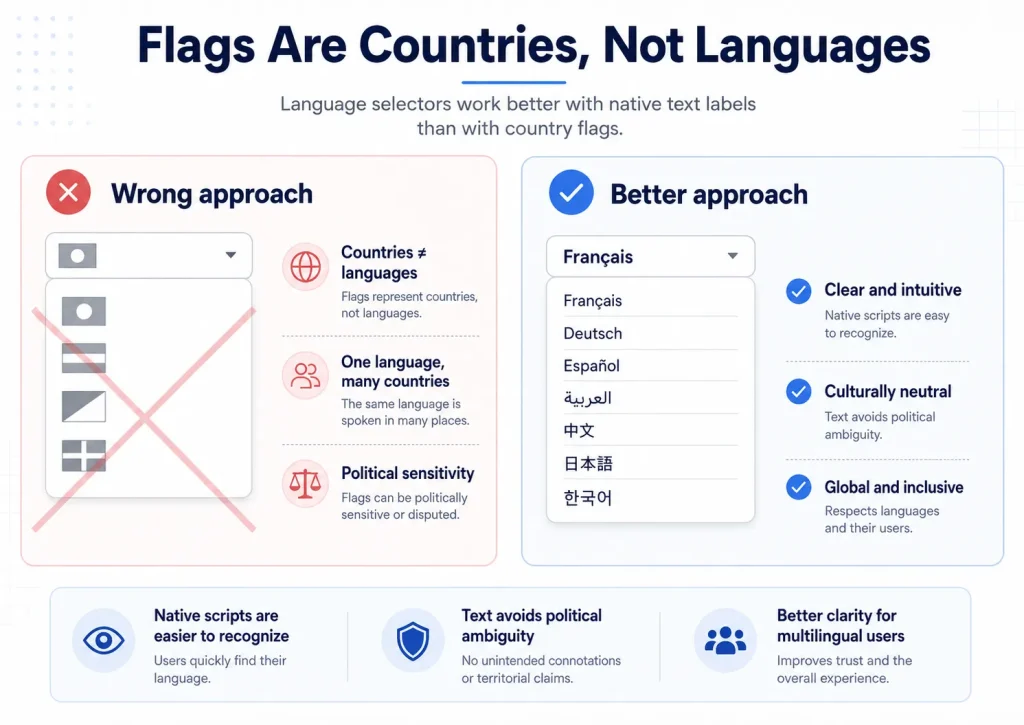Flags versus native text language selector comparison